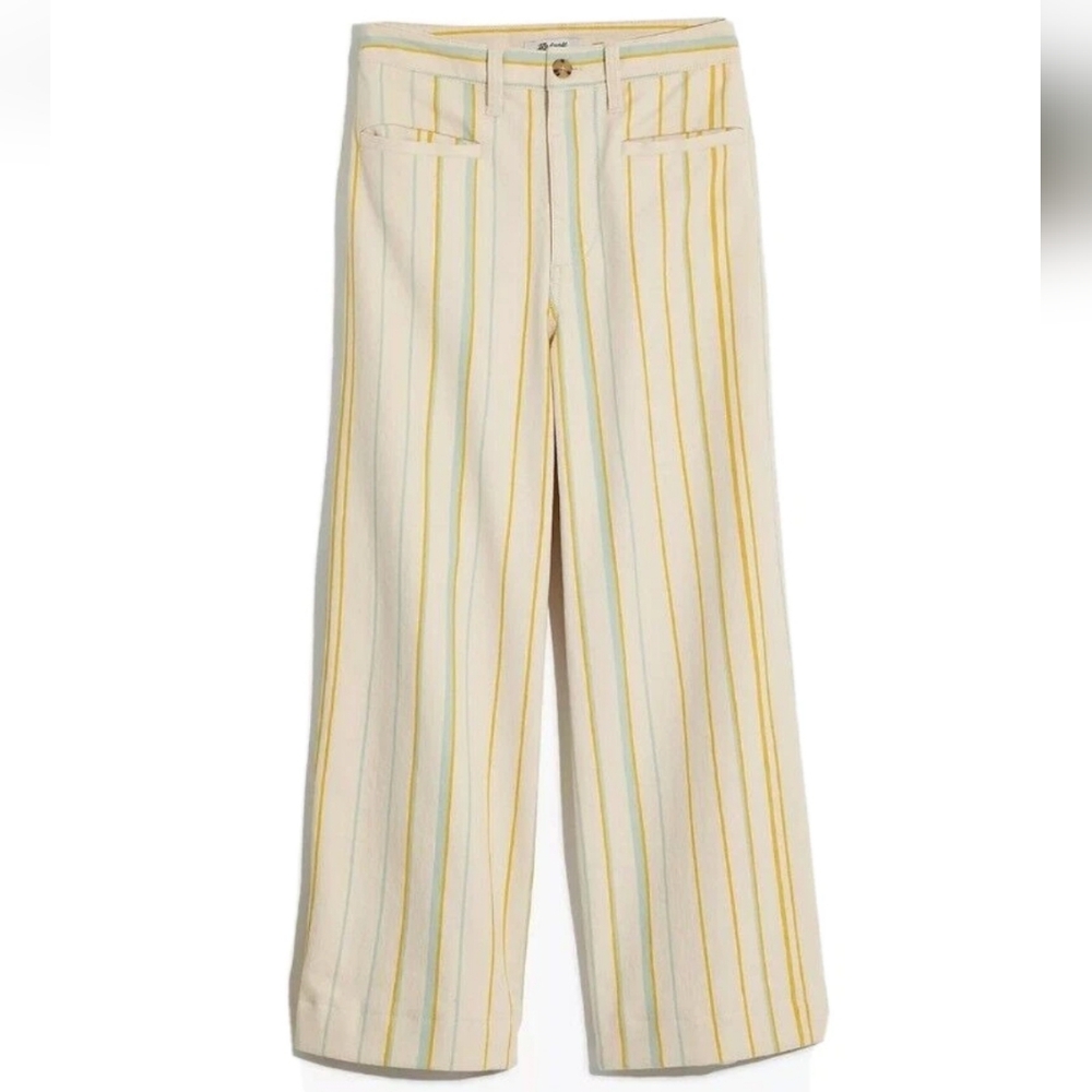 MADEWELL Emmett Wide-Leg Crop Pants NWT Sz 26P Yellow Blue Stripe Stretch Jeans